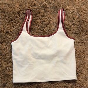 White Ribbed Tank Top with Red Stripes
